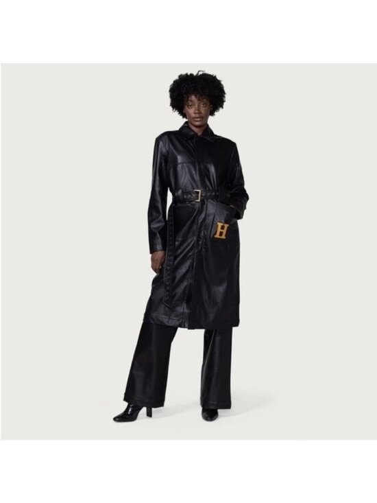 Honor The Gift Jackets & Blazers - NWT Honor The Gift Vegan Leather Belted Trench Coat S Black Oversized Logo